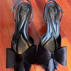 Jessica Simpson Black Velvet Bow Slingback Heels
